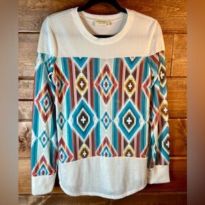 Avery Women's Multicolor Aztec Print Long Sleeve Top
